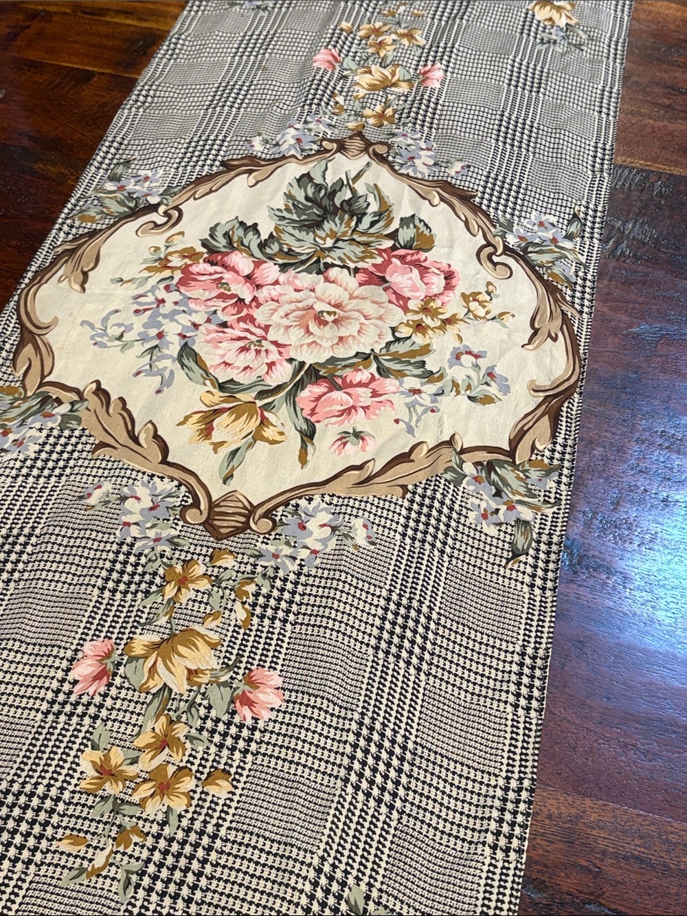 Vintage Ralph Lauren Houndstooth Glen Plaid Floral Long Silk Scarf Shawl - Picture 9 of 13
